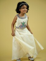 Birdie Handpainted Chanderi Kids Crop Top & Skirt Set – Madhubani Artistry in Motion