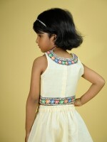 Birdie Handpainted Chanderi Kids Crop Top & Skirt Set – Madhubani Artistry in Motion