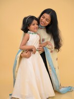 Birdie Handpainted Chanderi Kids Crop Top & Skirt Set – Madhubani Artistry in Motion