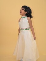 Birdie Handpainted Chanderi Kids Crop Top & Skirt Set – Madhubani Artistry in Motion