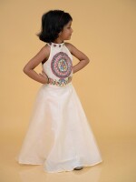 Birdie Handpainted Chanderi Kids Crop Top & Skirt Set – Madhubani Artistry in Motion