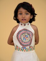 Birdie Handpainted Chanderi Kids Crop Top & Skirt Set – Madhubani Artistry in Motion