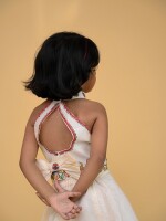 Birdie Handpainted Chanderi Kids Crop Top & Skirt Set – Madhubani Artistry in Motion