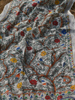 Madhubani all over floral motifs hand painted linen dupatta