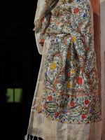 Madhubani all over floral motifs hand painted linen dupatta