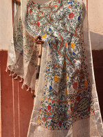 Hand painted tussar silk madhubani dupatta