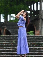 Lavender strappy crop top with maxi skirt