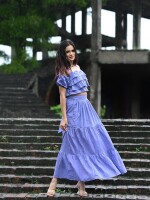 Lavender strappy crop top with maxi skirt