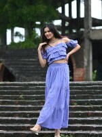 Lavender strappy crop top with maxi skirt