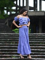 Lavender strappy crop top with maxi skirt