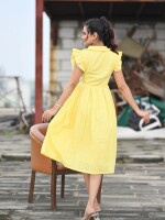 YELLOW BUTERFLY COLLARED MAXI DRESS , MATERIAL FABRIC : cotton  COLOUR : yellow and glamorous look
