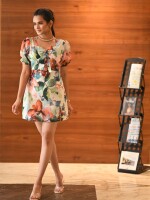 FANCY FLORAL PRINTED STRAIGHT MINI DRESS, BEAUTIFULLY DESIGNED FANCY LOOK