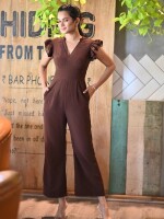 RELAXED BROWN COLLRED JUMPSUIT,  Designer Jumpsuits for girls