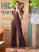 RELAXED BROWN COLLRED JUMPSUIT,  Designer Jumpsuits for girls