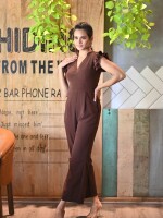 RELAXED BROWN COLLRED JUMPSUIT,  Designer Jumpsuits for girls