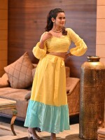 A charming knot yellow maxi tier skirt