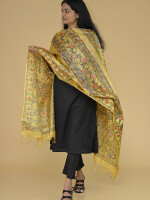 Yellow hand painted tussar silk madhubani dupatta