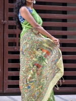 Shibori bandhani tie & dye madhubani painting linen saree