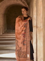 Salmon tussar silk dupatta hand painted in madhubani style