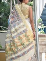 Beautiful hand painted madhubani linen saree