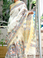 Beautiful hand painted madhubani linen saree