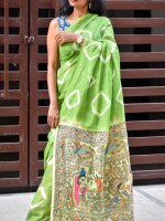 Shibori bandhani tie & dye, mithila painted linen saree