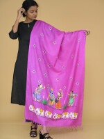 Krishna samyukta pattachitra hand painted munga silk dupatta