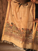 Zari border tussar silk madhubani dupatta