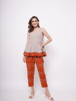 Women's Western Wear, comfort fit, pockets, Classic V-line  Peplum top, Beige top by Vishesh Kapoor