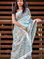 Blue madhubani tussar silk saree