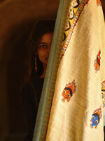 Durga face madhubani hand painted cotton dupatta