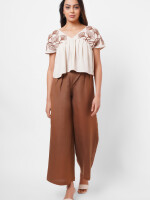 Women's western wear,  earthy, embroidery, beige top, V neck by Vishesh Kapoor