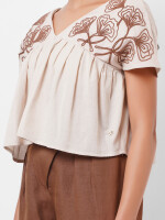 Women's western wear,  earthy, embroidery, beige top, V neck by Vishesh Kapoor