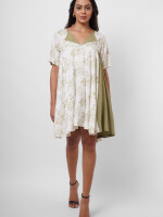 Women's Western Wear, Green print, Universal size, off white colour, short sleeves dress, flowy by Vishesh Kapoor