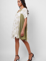 Women's Western Wear, Green print, Universal size, off white colour, short sleeves dress, flowy by Vishesh Kapoor