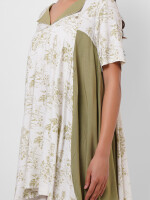 Women's Western Wear, Green print, Universal size, off white colour, short sleeves dress, flowy by Vishesh Kapoor