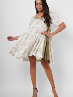 Women's Western Wear, Green print, Universal size, off white colour, short sleeves dress, flowy by Vishesh Kapoor