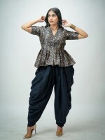 Rayon silk printed peplum top and full length pants