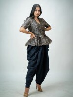 Rayon silk printed peplum top and full length pants