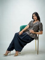 Rayon silk printed peplum top and full length pants