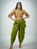 Rayon silk printed crop top with pant