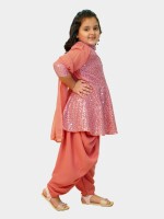 Embroidered Pink Georgette Dhoti & Peplum Kurta Set, Perfect traditional outfit to adorn your little doll, Traditional Wear for Girls