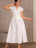 BUTTON DOWN MINI- DOT DRESS , MATERIAL FABRIC : cotton , COLOUR : white ,  classy and  elegant