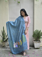 Stunning blue hand painted patta chitra munga silk dupatta