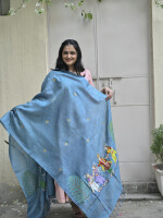 Stunning blue hand painted patta chitra munga silk dupatta