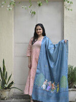 Stunning blue hand painted patta chitra munga silk dupatta