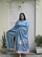 Stunning blue hand painted patta chitra munga silk dupatta