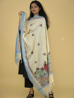 Hand painted madhubani beige cotton dupatta