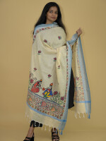 Hand painted madhubani beige cotton dupatta