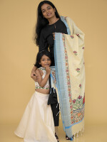 Hand painted madhubani beige cotton dupatta